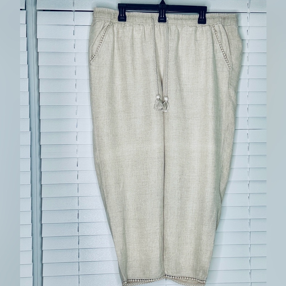 NWT Talbots Womens Natural Linen Draw String Capri Pants Size 16W - Picture 9 of 13